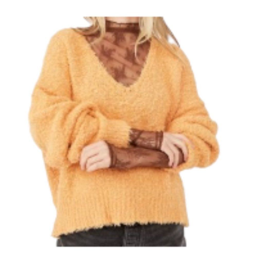 Free People Theo V-Neck Dropped-Shoulder Sweater Top Goldy Small NWT